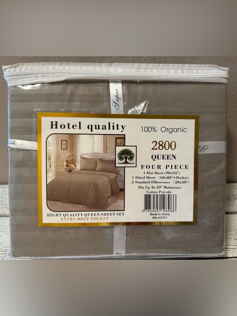 100% Organic Cotton Percale Queen Size Sheet Set - NIP - Picture 2 of 4